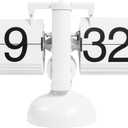 mooas Flip Desk Clock (White), Retro Vintage Design Auto Flip Clock Desk Clock Table Clock Large Number Battery Powered Internal Gear Operated Home Décor Ideal for Home Office School Hotel Café