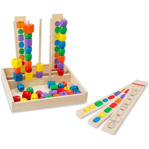 Melissa & Doug Bead Sequencing Set with 46 Wooden Beads and 5 Double-Sided Pattern Boards