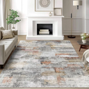 vivorug 5x7 Area Rugs - Ultra-Thin Washable Rug with Non-Slip Backing, Ideal for Living Room, Bedroom, Kitchen Floor Carpet - Modern Abstract, Easy Clean, Durable, Low Pile Gray/Rust