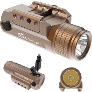 Rechargeable Pistol Light, 700 Lumen Compact Rail Mounted Tactical Gun Flashlight fit for Picatinny MIL-STD-1913 (1pc Gold, Gold)
