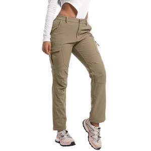 AREOUTS Women's Snow Ski Pants Fleece Lined Waterproof Softshell Insulated Winter Outdoor Hiking Cargo Pants Khaki XL (XL)