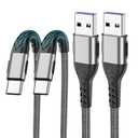 2-Pack 10FT USB C Cable, Type C Cable to Type C with Silver Connector Gray Braided Fast Charger Cord to USB C for Phone/Android/Samsumg, Anti-Slip Design Durable Charger Cord for Phone 17/16/15 etc