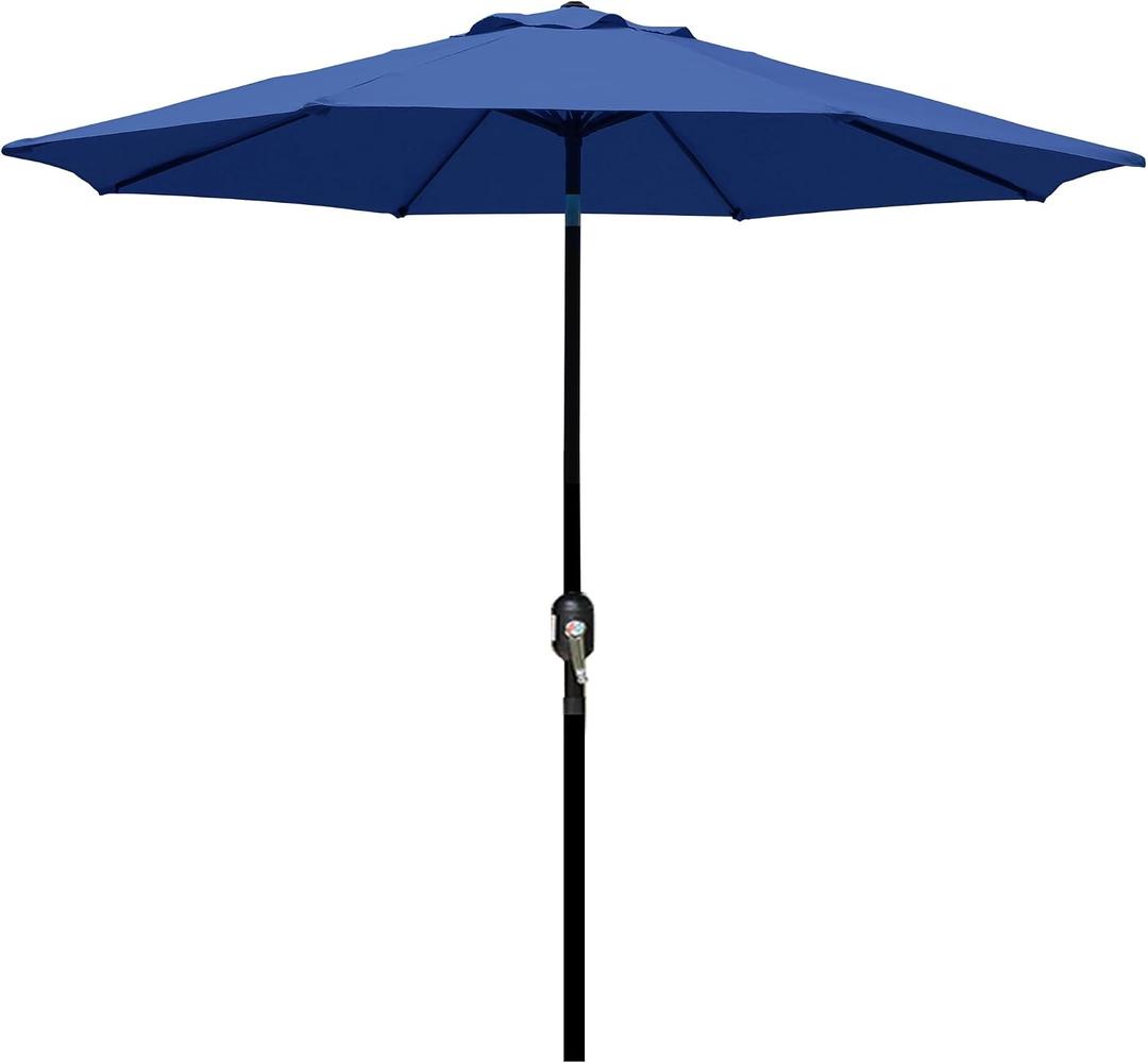 Blissun 9' Outdoor Patio Umbrella, Outdoor Table Umbrella, Yard Umbrella, Market Umbrella with 8 Sturdy Ribs, Push Button Tilt and Crank, Navy Blue