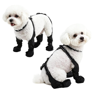 Waterproof Dog Boots for Small/Medium Dogs -Dog Paw Protectors Dog Suspender Boots Anti-Slip Pet Shoes for Outdoor Walking, Reflective Stay-On,Dirt-Proof Comfortable Booties (Black, Medium)