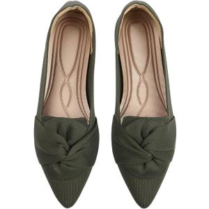 HIULYCENCE Flats for Womens Pointed Toe Ballet Flats with Bow Comfortable Knit Dressy Flats 37