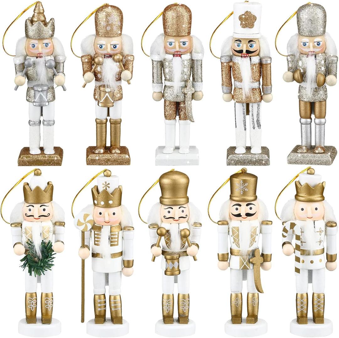 Jetec 10 Pcs Christmas Nutcracker Ornaments Wooden Hanging Decorations 5 Inch Tall Nutcracker Figures Christmas Decorations(Elegant Style)