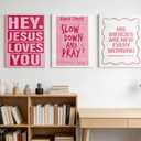 LWYANYT999 3Pcs Pink Christian Canvas Wall Art Light Pink Y2K College Dorm Room Painting Girls Dorm Room Jesus Aesthetic Wall Decor Preppy Teen Girls Apartment Bedroom Pictures Prints(16x24 inches)