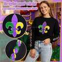 Mardi Gras Sweatshirt for Women Carnival Outfit Crewneck Pullover Party Long Sleeve Tee Daily Wear (Small)