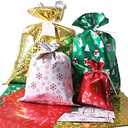 WesGen Christmas Gift Bags, 40Pcs Santa Wrapping Gift Bag in 4 Sizes and 4 Designs, with Ribbon Ties and Tags