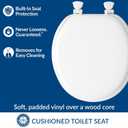 Mayfair Padded Toilet Seat, Cushioned Soft Vinyl over Wood Core Seat, Secure Hinges, Easy Clean, Made in USA, Round, White