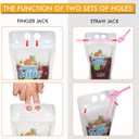 100 Pcs Zipper Plastic Pouches Drink Bags, Heavy Duty Hand-Held Translucent Frosted Reclosable Stand-up Bag 2.4" Bottom Gusset with 100 pcs Straws & Funnel Included