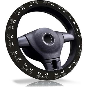 Black Cat Steering Wheel Cover,Non-Slip Breathable Neoprene Steering Wheel Covers,Cats Car Accessories and Car Decor,Cat Gifts for Women,Men Universal 15 Inch Fit Auto,SUV,Truck