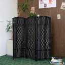 Furnnylane 3 Panel Black Rattan Room Divider for Room Separation, 47.2" Low Height Double Sided Folding Privacy Screen, Freestanding Partition Screen for Home Office - 3.95 ft Tall