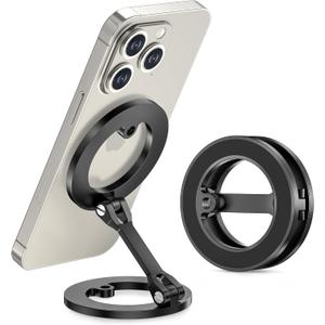 Magnetic Golf Cart Phone Holder for iPhone 16,Dual Ring Aluminium Phone Stand,Magnetic Phone Holder Portable Mount for iPhone 15 14 13 12 Pro Max Plus,Mag/Safe Case,Desk,Office,Gym,Metal Surface (Black)