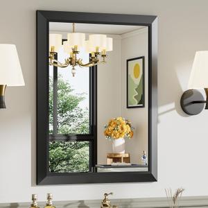 24"x30" Black Bathroom Mirror, Anti-Rust Black Metal Framed Bathroom Mirrors for Over Sink, Wall-Mounted Rectangler Mirrors for Bathroom Vanity, Farmhouse, Bedroom, Living Room, Entryway Decor (24"L x 30"W)
