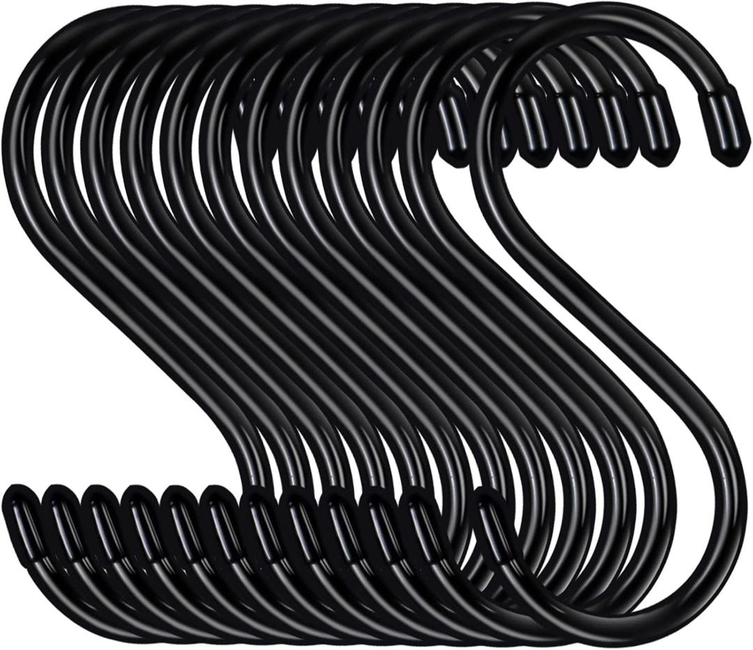 HiGift 12 Pack 5 Inch Heavy Duty S Hooks, Large S Hooks for Hanging Plants, Vinyl Coated S Hooks Sturdy Non Slip Black S Hooks for Hanging Closet Jeans, Bag, Purse, Bird Feeder, Pot Pan, Garden Tools