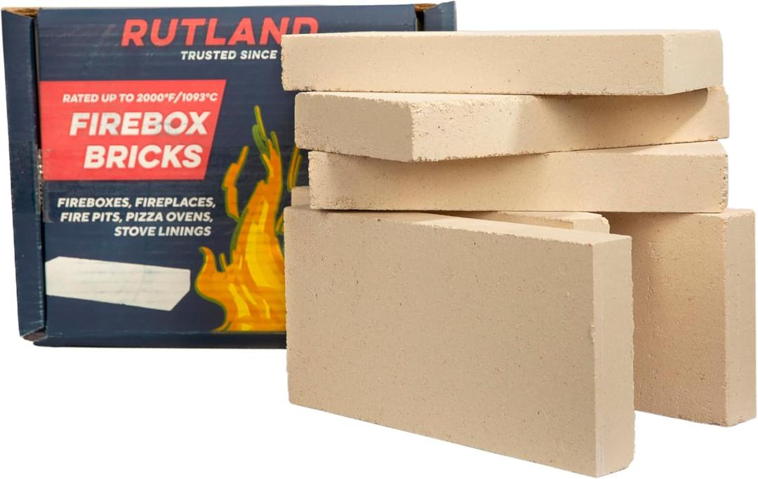 Rutland Fire Bricks, Firebricks for Wood-Burning Fireplaces & Woodstoves, Heat Rated for Residential Use, Ivory, Case of 6