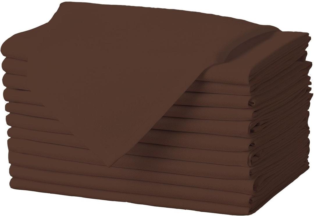 Gee Di Moda Cloth Napkins - 17 x 17 Inch Chocolate Dinner Napkins - Set of 12 Soft & Absorbent Washable Fabric Cloth Table Napkins with Hemmed Edges for Hotel Restaurant, Holiday Parties & Wedding