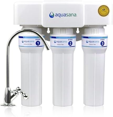 Aquasana Under Sink Water Filter | 3-Stage Max Flow Filtration | Certified to Reduce up to 99.99% of PFAS, Lead, Chlorine, & More | Under Counter Drinking Water Filter | Chrome Faucet | AQ-6300M-CHR