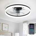FTZVRD Ceiling Fans with Lights, 24 Inch Flush Mount Fandelier Ceiling Fan, Remote Control, Low Profile, Reversible DC Motor, Dimmable LED Fan for Bedroom, Kitchen, Dining, Office