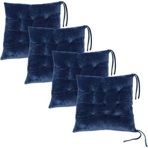 Set of 4 Square Chair Pads Indoor Seat Cushions Pillows with Ties Soft Comfortable Non Slip Chair Mat for Kitchen Dining Office Desk Living Room Outdoor Tatami 15.5" - Blue