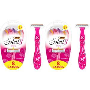 BIC Soleil Simply Smooth Women's Disposable Razors, 3 Blades With Moisture Strip For a Silky Smooth Shave, 8 Piece Razor Set (Pack of 2)