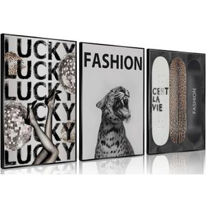 Trendy Leopard Wall Art Fashion Cheetah Lucky Skateboard Wall Decor Pictures Funky Vintage Preppy Luxury Aesthetic Posters Prints for Girly Bedroom Apartment Dorm Decoration Unframed 16x24in