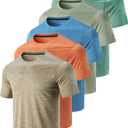 5 Pack Mens Active Quick Dry Crew Neck T Shirts | Athletic Running Gym Workout Short Sleeve Tee Tops Bulk (XX-Large, Khaki/Sage/Orange/Heritage Blue/Mineral Blue)
