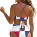 Two Piece Swimsuit for Women, Tummy Control High Waist Bikini Set Ruched Tie Back Top with Drawstring Bottom (Blue), L