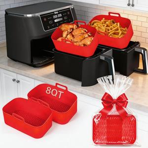 Silicone Air Fryer Liners for Ninja - Reusable DZ201 8QT Dual Basket - Rectangular 2-Pack Vacuum-Packed Easy-Clean Dishwasher-Safe Food-Safe for Home Chefs - Housewarming Gifts