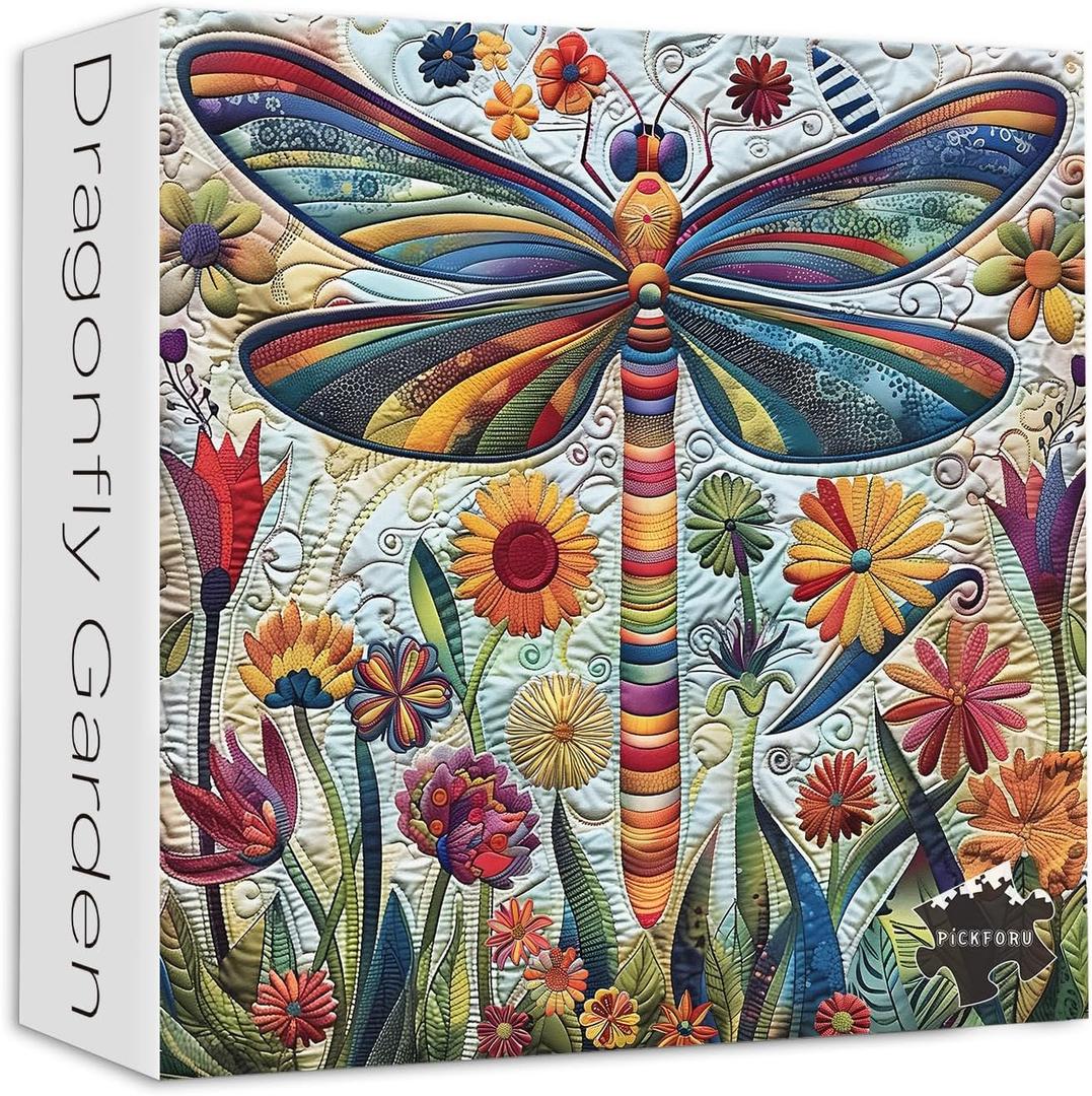 Dragonfly Puzzles for Adults 1000 Pieces, PICKFORU Colorful Animal Flower Jigsaw Puzzle Wildflower, Gradient Nature Garden Plant Theme as Wall Decor