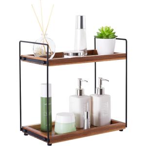 Bathroom Counter Organizer Countertop Storage - 2 Tier Bathroom Countertop Organizers Coffee Bar Organization Acacia Wood Counter Top Organizer Kitchen Spice Rack Vanity Shelf Toilet Vanity Organizers