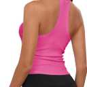 GEMBERA Womens Racerback Sleeveless V Neck Ribbed Knit Cotton Fitted Basic Cami Cropped Halter Tank Top Shirt (Pink, M)