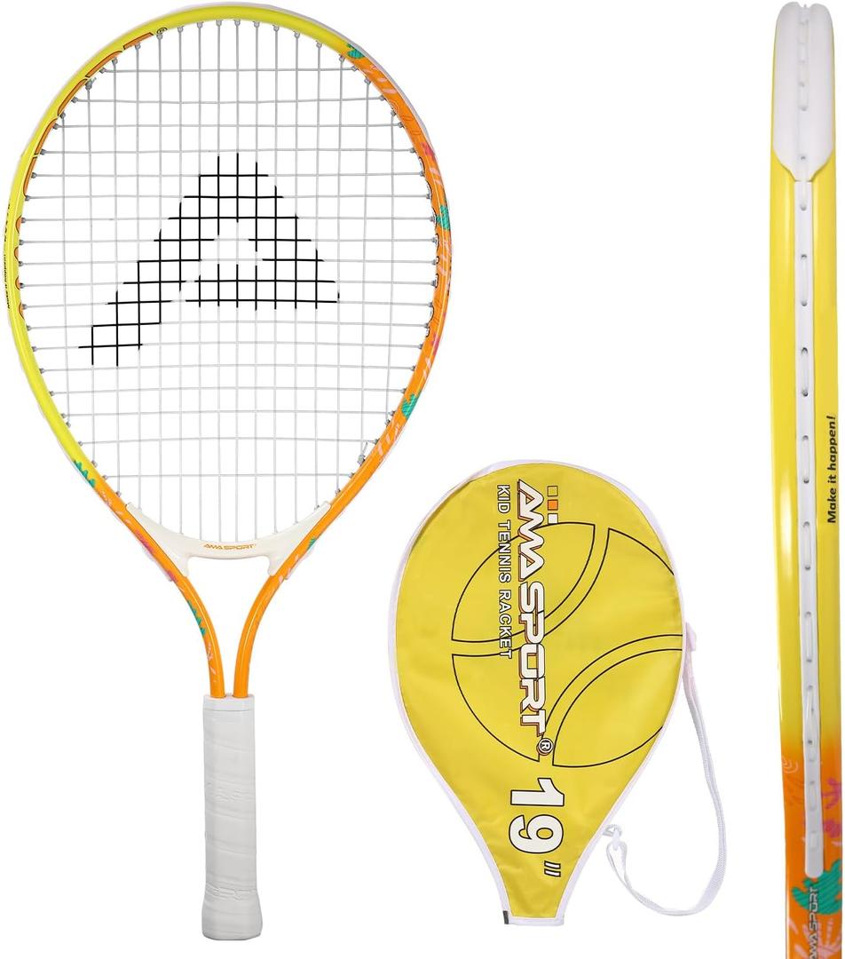 AMA SPORT Kids Tennis Racket for Junior Toddlers Starter Kit 17-25" Tennis Racquet for Girls and Boys with 420D Nylon Shoulder Strap Bag, 19 inch