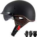 DOT Approved Motorcycle Half Helmet for Adults, Lightweight Retro Open Face Half Shell Helmet for Cruiser Scooter Chopper Moped Street Bike, Men Women Universal Casco (X-Large, Matte Black)