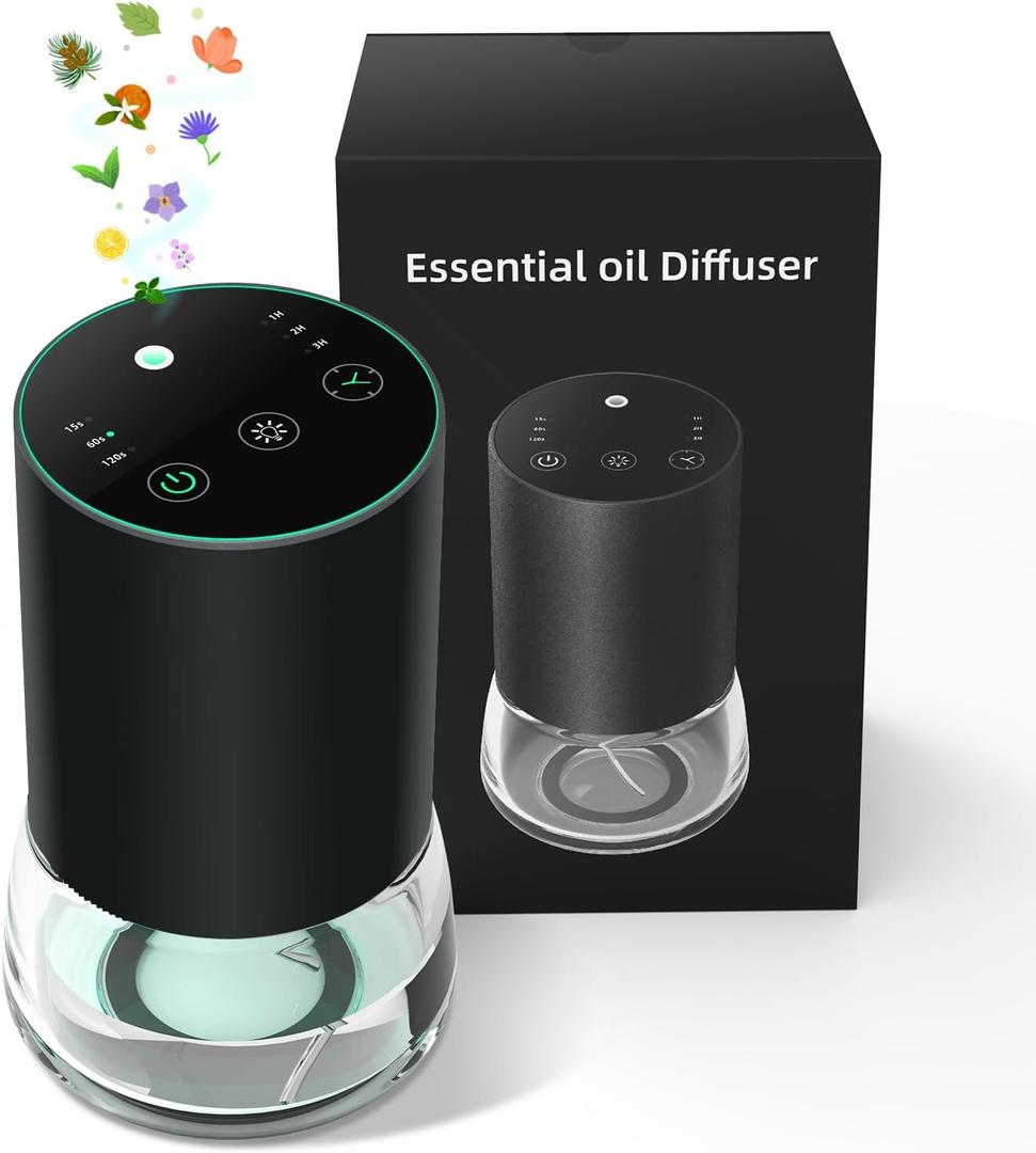 Waterless Diffuser,Metal Housing Waterless Essential Oil Diffuser,Waterless Diffusers for Home Car Room Office Hotel Bathroom Light Diffuser with 100ML Large Capacity Car Diffuser (Black)