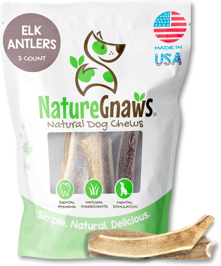 Nature Gnaws USA Elk Antlers for Dogs 5-8" (3 Count) - Mix of Split and Whole Pieces - Long Lasting for Aggressive Chewers - Natural Dog Chew Bones