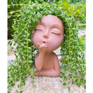 Brown Resin Handcrafted Cute Flower Pot, Suitable for Indoor and Outdoor Use, with Drain Hole and Anti-Friction Pads