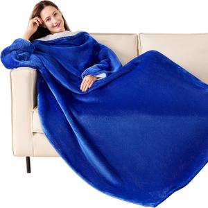 NORD ECO Wearable Blanket with Sleeves, Cozy Wearable Blanket with Arms and Pockets for Women Men, Warm TV Wrap Throw Blanket Robe as Gifts for Mom Wife, Navy Blue