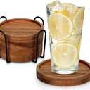 4 Pcs Farmhouse Wooden Coasters with Holder Cute Wood Drink Coaster Set Outdoor Beer Costers Home Decoration Coffee Table Decor Gift Cup Coaster Bar Kitchen Dining Table Accessories Modern Coasters