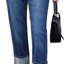 luvamia Straight Leg Jeans for Women Trendy Cropped High Waisted Cuffed Hem Stretchy Boyfriend Capri Jeans with Pockets (Blue, XXL)
