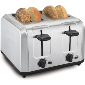 Hamilton Beach 4 Slice Toaster with Extra Wide Slots for Bagels, Shade Selector, Toast Boost, Slide-Out Crumb Tray, Auto-Shutoff and Cancel Button, Brushed Stainless Steel (24910)