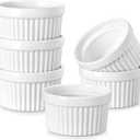 MALACASA Ramekins 6 oz Oven Safe, Porcelain Creme Brulee Ramekins Pudding Custard Cups Small Ceramic Souffle Dishes Ramakan Ramiken Ramicans Baking Bowls Set of 6, White, Series RAMEKINDISH