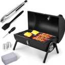 Joyfair Portable Charcoal Grill Set, Small Tabletop Barbecue Grill with Accessories Tools for Outdoor Camping BBQ Grilling Backyard Party Cooking, Heavy Duty & Innovative Design, Thermometer & Chimney