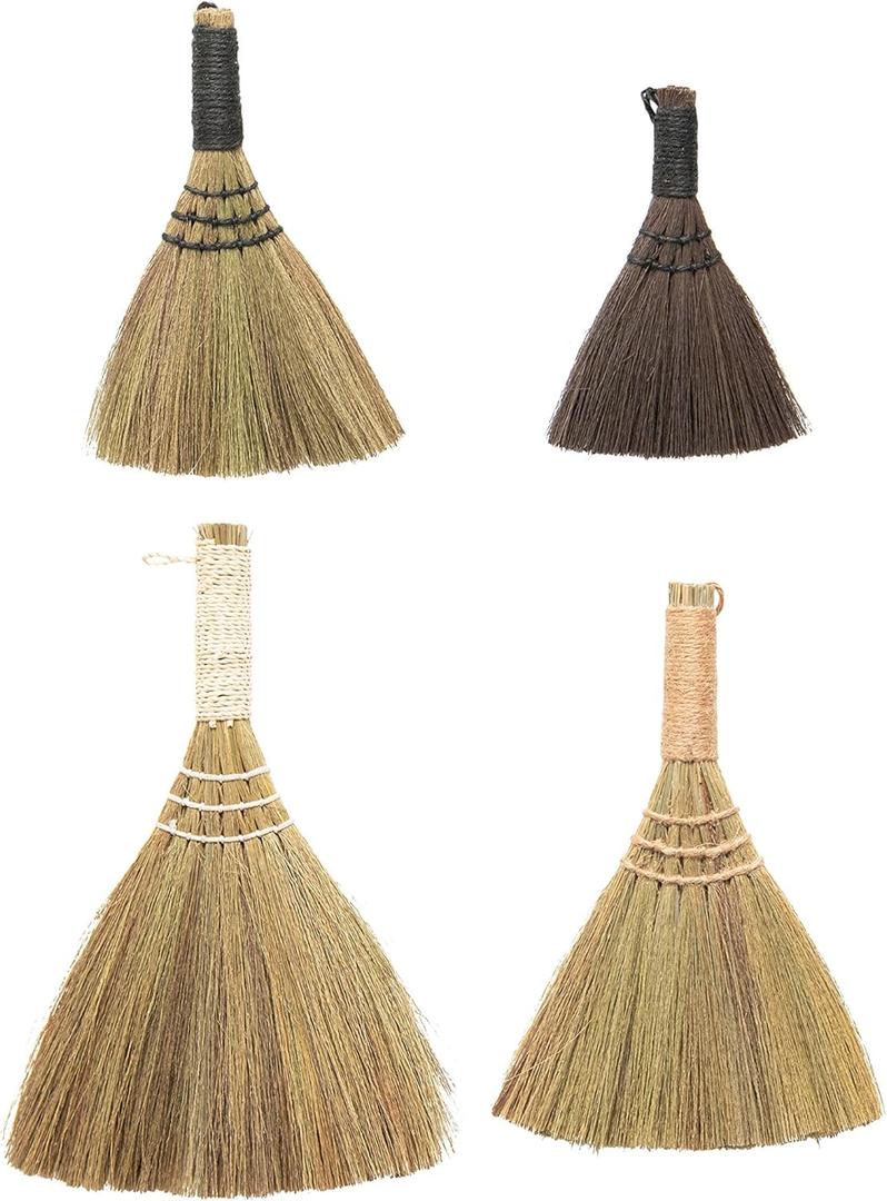 Whisk Brooms with Yarn Wrapped Handles, Multi Color Neutrals, Set of 4