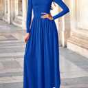 PRETTYGARDEN Women's 2025 Fashion Trendy Fall Long Sleeve Dresses Ruched Flowy Elegant Modest Boho Casual Beach Maxi Dress (Blue, XL)