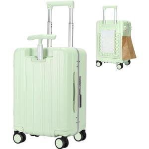 MRPLUM Carry On Luggage Double Handle Suitcase with Net Pocket,Hard Shell Spinner Wheels Luggage with TSA Lock&Seat Belt,20 inch,Green, 20.3 inches x 12.6 inches x 9.8 inches
