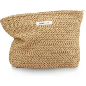 Sminra Weaving Makeup Bag Cosmetic bags Canvas Zipper Pouch for Women, Cute Coquette Large Preppy Pencil Purse Toiletry Bag Organizer Handbags Travel accessories