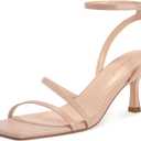 wetkiss Nude Heels for Women Kitten Heels Woman Sandals Low Heeled Sandal Cute Strappy Square Toe, Nude, Size 9.5