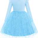 Arshiner Toddler Girls Tutu Dresses Long Sleeve Ruffle Fall Winter Holiday Star Sequin Tulle Dress 6Y (Light Blue)